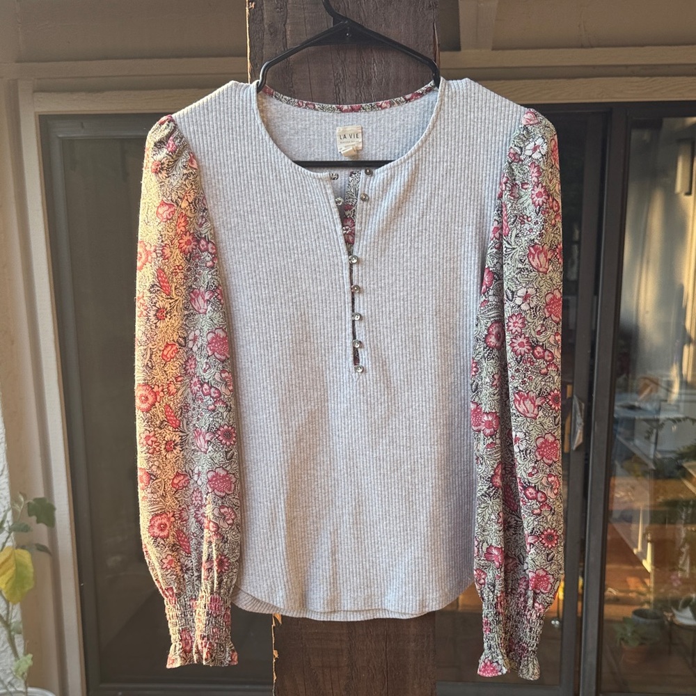 La Vie Rebecca Taylor XS Floral Sleeve Women's Top
